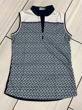 Ladies CALLAWAY Opti-dri Navy Aqua Sleeveless Golf Shirt Top - size Medium